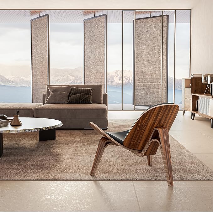 Modern Shell Lounge Accent Chairs, Faux Genuine Leather Mid Century Armless - Image 8