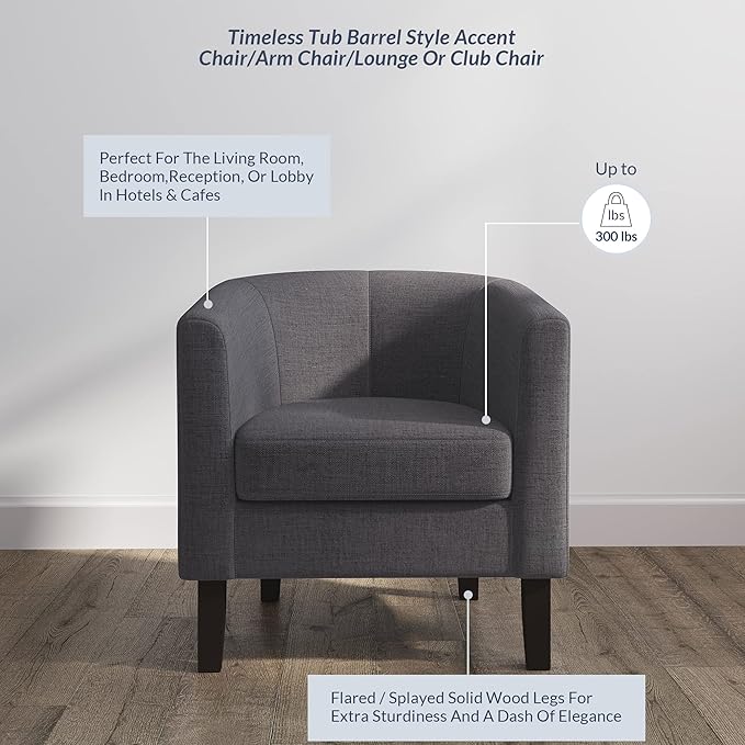 BELLEZE Living Room Chairs Set of 2, Linen Round Accent Barrel Chairs, Club Tub - Image 4