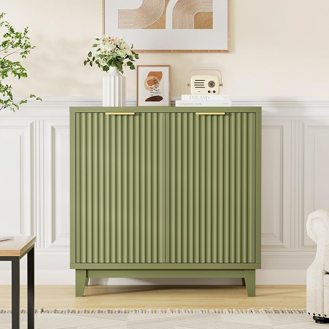 Fluted Cabinet with Storage, 2 Doors Sideboard Buffet, Mid Century Modern - Image 5
