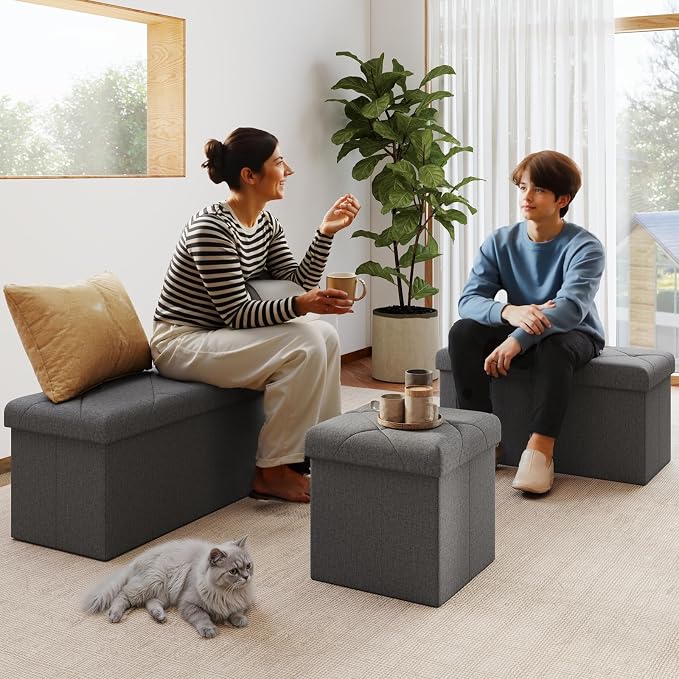 30W Folding Ottoman with Storage Bench, Storage Ottoman Bench, 15W Inches - Image 4