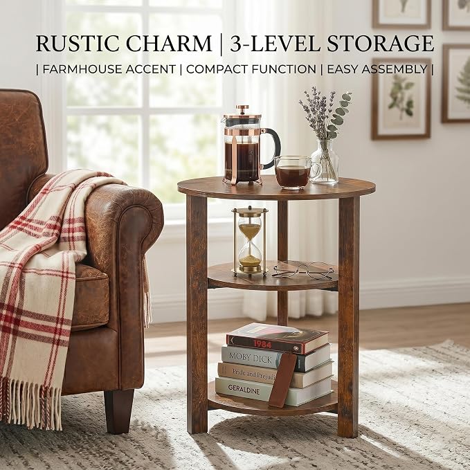Farmhouse 3-Tier Round Side Table, 17.7*21.7inch End Table - Image 4