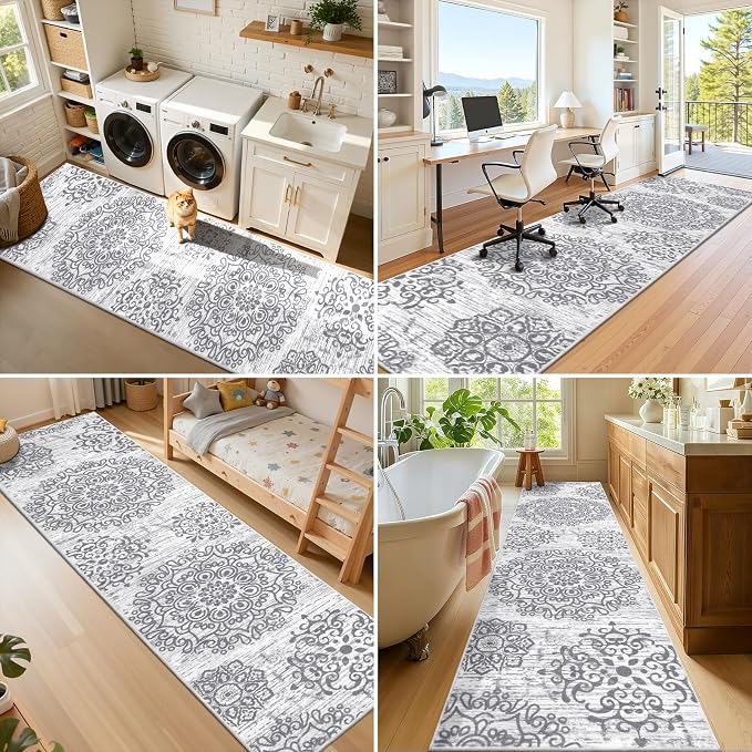 HEBE Hallway Runner Rug 3'x12', Washable Non Slip Kitchen Rug Runner | Soft - Image 6