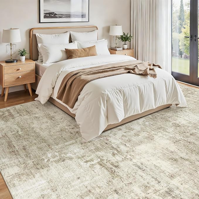 Soalmost Abstract Rug 8x12 Large Living Room Area Rugs Washable Beige/Gray | - Image 3