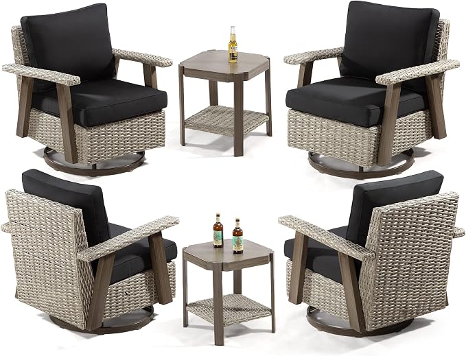 Joyside Outdoor Swivel Rocker Patio Chair Set of 4 and 2 Matching Side Tables by Joyside