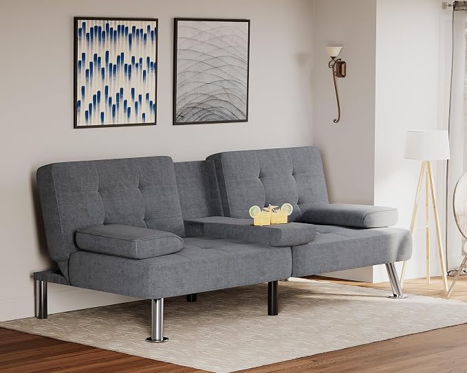 Flamaker Futon Sofa Bed Modern Folding Futon Set Linen Fabric Convertible - Image 7