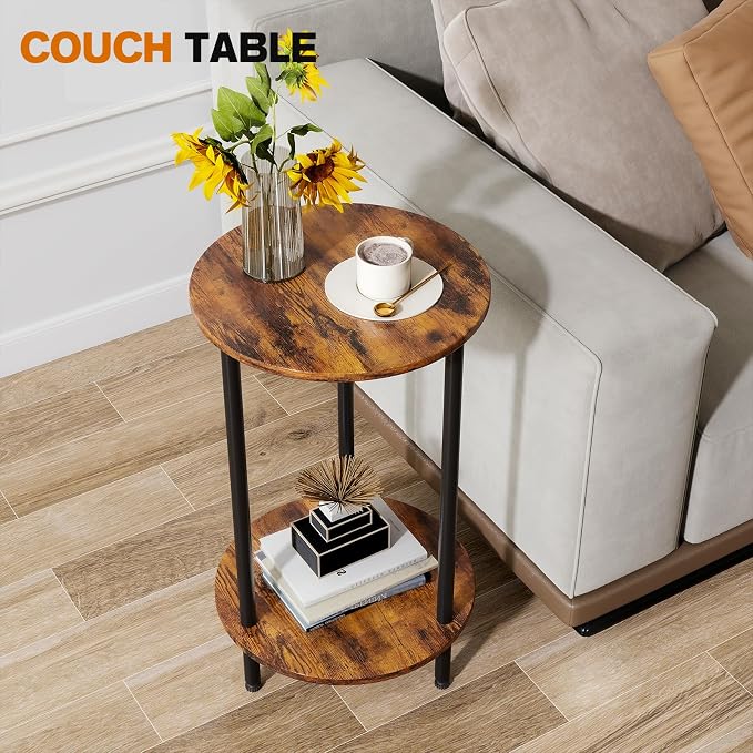 Round Side Table Set of 2, 2-Tier End Table, Small Round Nightstands - Image 3