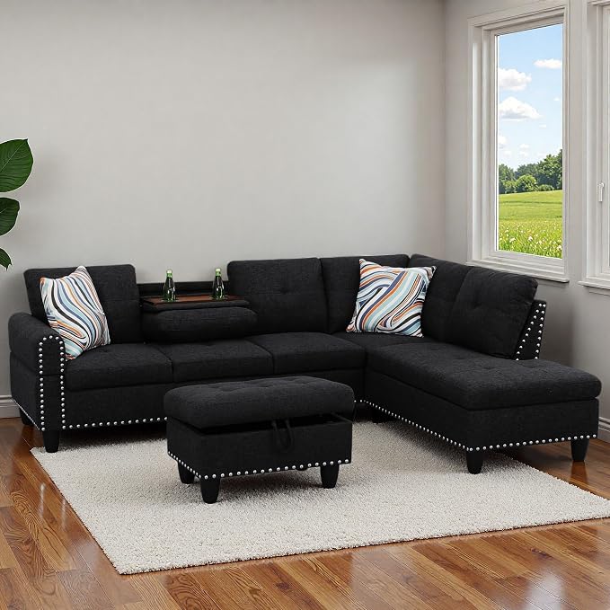 97.5" L Shaped Couch Set Linen, Modular Sectional Couches - Image 7