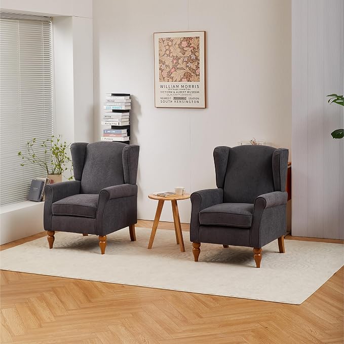 Mid-Century High Wingback Chair Set of 2, Modern Fabric Accent Chair Armchair - Image 3