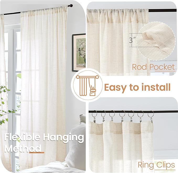 BGment Beige Linen Curtains 45 Inch Length - Image 6