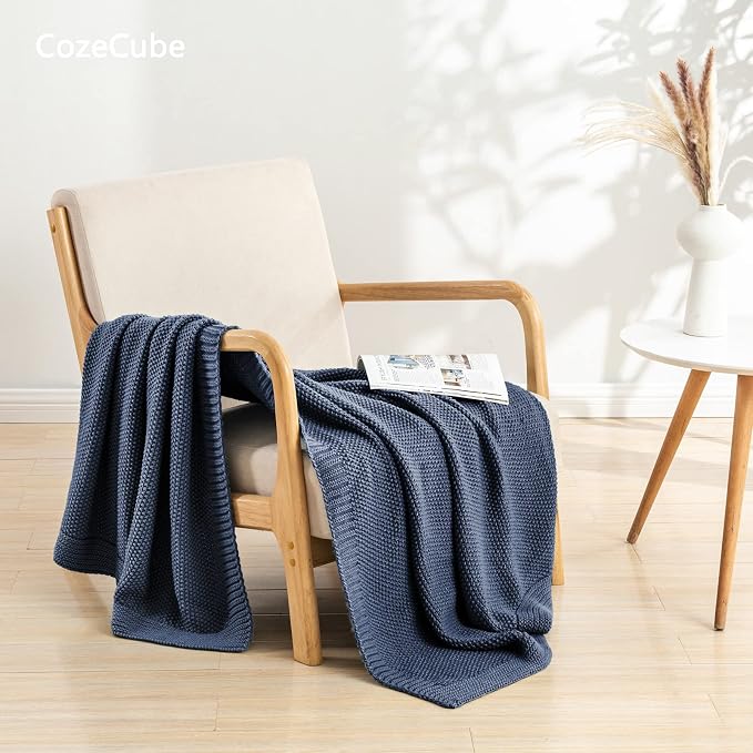 CozeCube Dusty Blue Seed Stitch Throw Blanket 60"x80", Farmhouse Decor | Blanket - Image 5