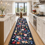 PLHXFR 2.6x14 Washable Runner Rug：Floral Indoor Kitchen Soft Carpet Black | by PLHXFRSoftAreaRugs