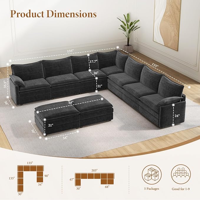 Vesgantti Large Modular Sectional Sofa, Big Comfy Cloud Couch - Image 2