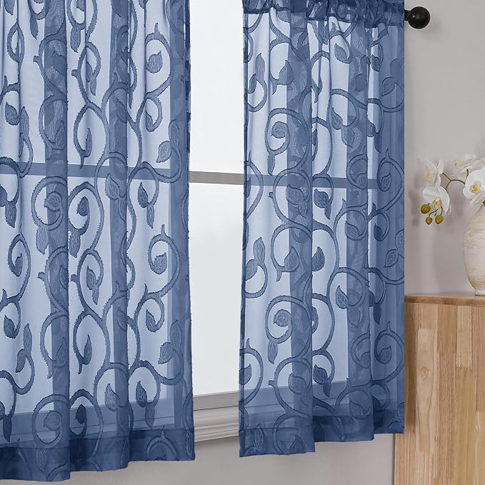 Furman Cafe Curtains 30 Inch Length 2 Panels Set, Elegant Geometric Jacquard by OWENIE