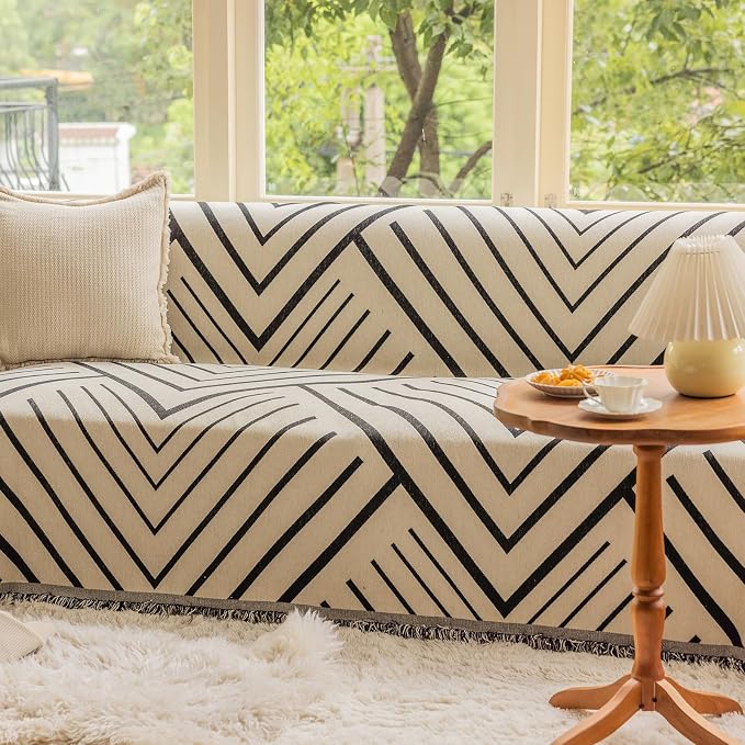 VClife Modern Geometric Couch Slipcover Black Beige Cream Arrow Herringbone - Image 8