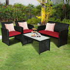 Tangkula Patio Wicker Conversation Furniture Set, Patiojoy Sofa & Table Set w/4 - Image 4