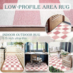 Pink White Checkered Entry Rug - Image 4