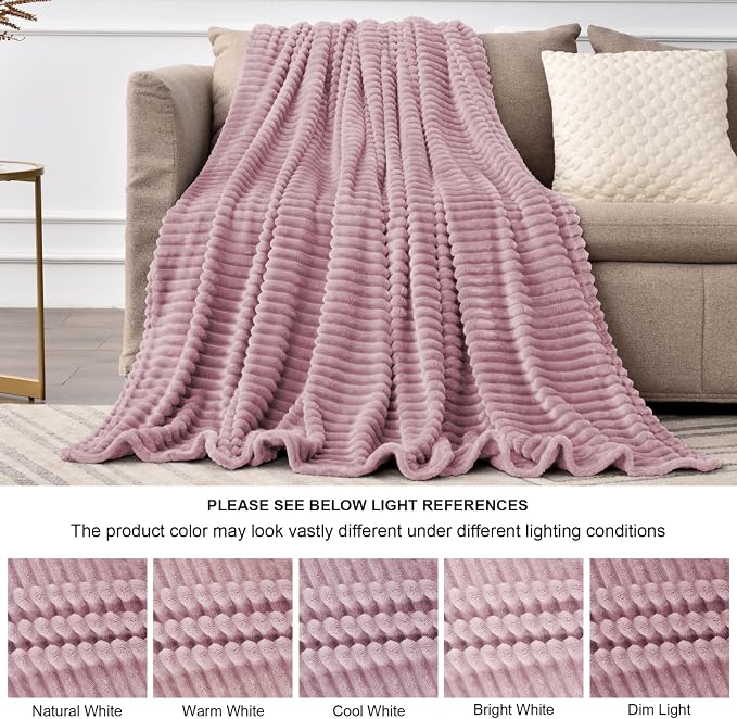 BEDELITE 3D Ribbed Berry Purple Fleece Twin Blanket - Image 6