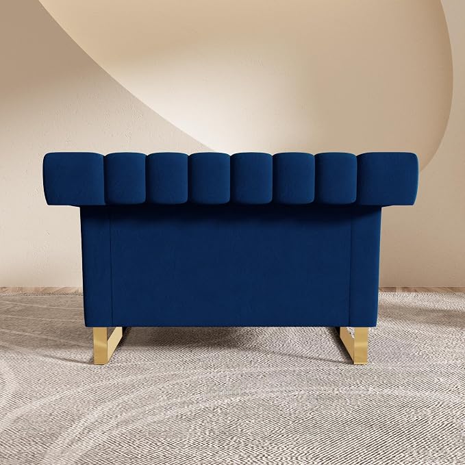 Mid-Century Modern Blue Velvet Single Sofa - Image 4
