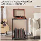 Homleke Side Table with Magazine Holder, Record Player Stand with LP Shelf - Image 7