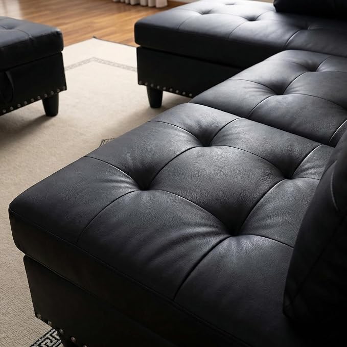 97.5" L Shaped Couch Set Leather, Modular Sectional Couches - Image 8