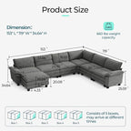 LINSY HOME Modular Sectional Sofa, 6-Seat Corduroy Modern Cloud Couch - Image 2