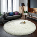 Amdrebio Cream Ivory White Large Round Area Rug 8Ft by Amdrebio