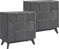 T4TREAM Fluted 3 Drawers Nightstand Set of 2, Oversized Extra Large Modern Side by T4TREAMFurniture