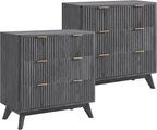 T4TREAM Fluted 3 Drawers Nightstand Set of 2, Oversized Extra Large Modern Side by T4TREAMFurniture