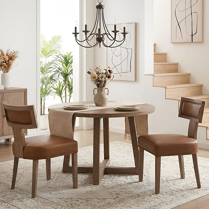 HNY Mid Century Modern Dining Chairs Set of 2, Farmhouse PU Leather Upholstered by HNY
