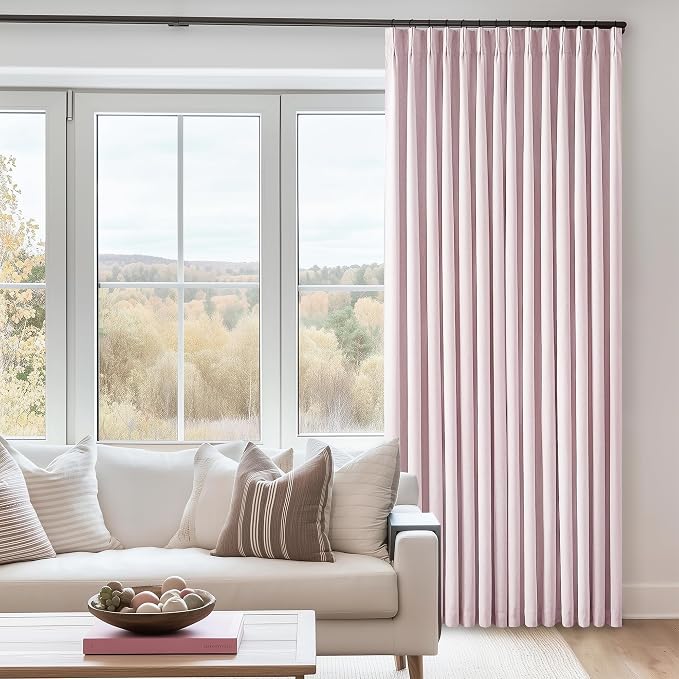Light Pink Pinch Pleated Blackout Linen 80 Inch Window Curtains 2 Panels | 100% - Image 9