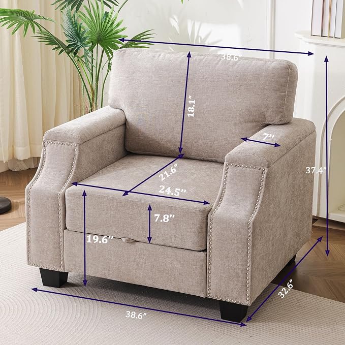 Oversized Accent Chair with Seat Storage, Comfy Living Room Chairs with Armrest - Image 2