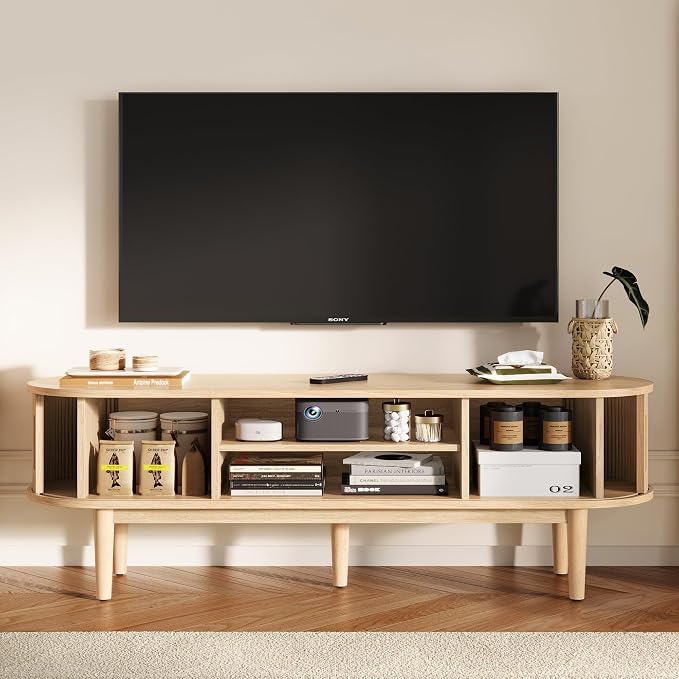 LINSY HOME 58" Fluted TV Stand for TVs up to 65 Inch, Mid Century Modern - Image 6