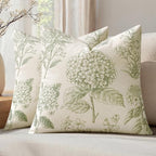 Set of 2 Decorative Floral Pillow Covers 22x22 Inch Sage Green | Neutral by SWANCOCO