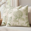 Set of 2 Decorative Floral Pillow Covers 20x20 Inch Sage Green | Neutral by SWANCOCO