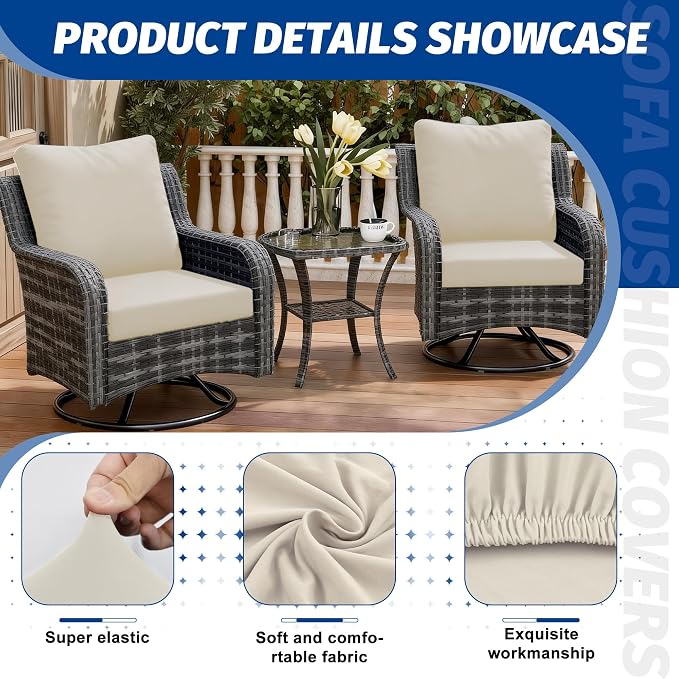 4Pcs Patio Cushion Covers, Outdoor Stretch Cushion Covers, Washable | Stretch - Image 3