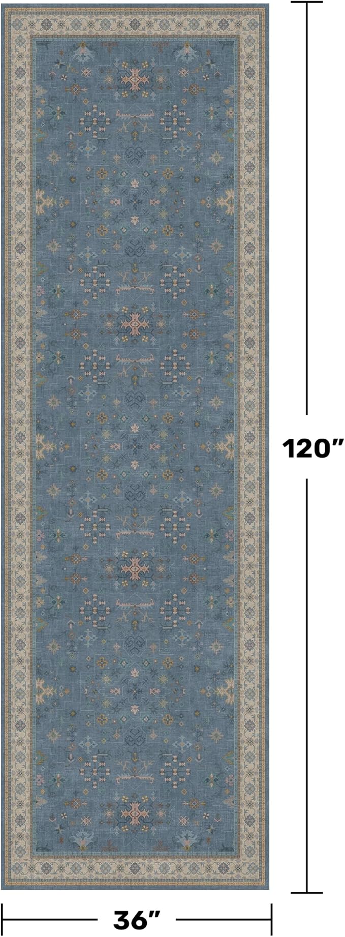 Washable 10ft Long Hallway Runner Rug Blue - Image 2