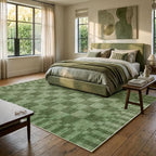 GarveeHome Moss Green Checkered Rug 6x9 Area Rugs Living Room Washable Rug | - Image 3