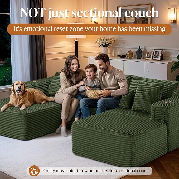 Oversized 108" Cloud Sectional Couch, Comfort U Shaped Boneless Couch - Image 5