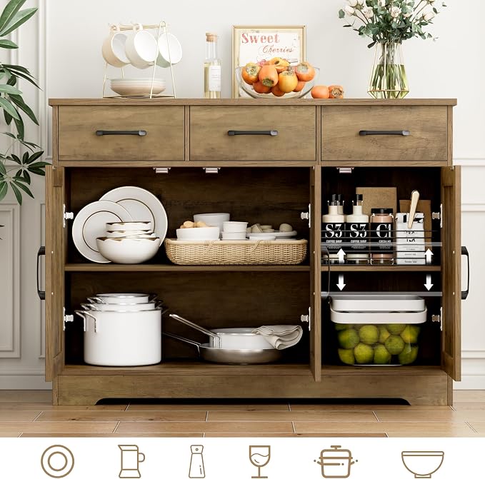 HOSTACK Modern Farmhouse Buffet Sideboard Cabinet, Barn Doors Storage Cabinet - Image 6