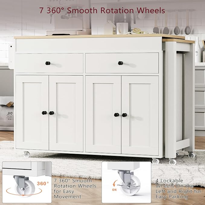 74.5 Inch Kitchen Island with Extendable Dining Table, Rolling Kitchen Island - Image 4