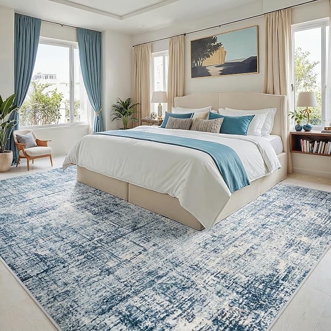 8x10 Washable Area Rug for Living Room Bedroom: Non-Slip Modern Blue Gold | - Image 2