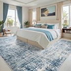 9x12 Washable Area Rug for Living Room Bedroom: Non-Slip Modern Blue Gold | - Image 2