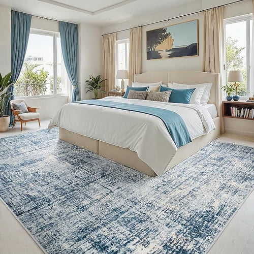10x14 Washable Area Rug for Living Room Bedroom: Non-Slip Modern Blue Gold | - Image 2