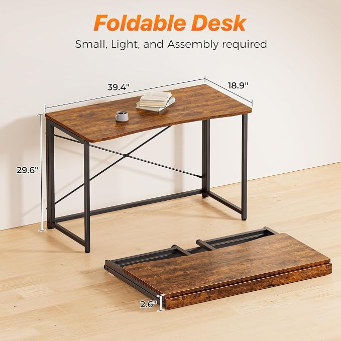 Huuger Folding Desk for Small Spaces, 39.3 Inch Foldable Computer Table - Image 2