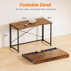 Huuger Folding Desk for Small Spaces, 39.3 Inch Foldable Computer Table - Image 2