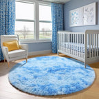 Round Rugs 6ft for Living Room Bedroom, Tie-Dye Blue Fluffy Circle Area Rug for - Image 8