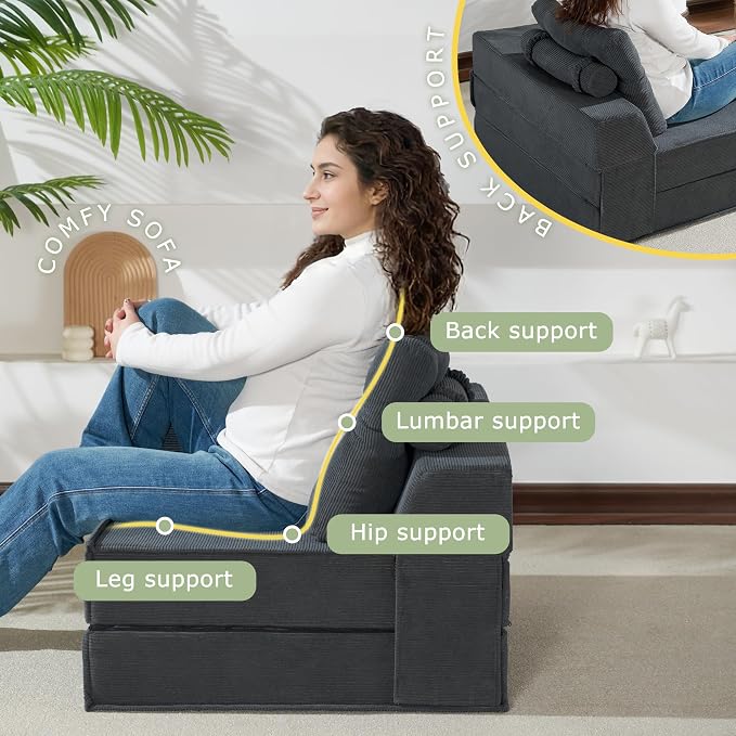 Folding Sofa Bed, 4 in 1 Convertible Sleeper Chair - Image 6
