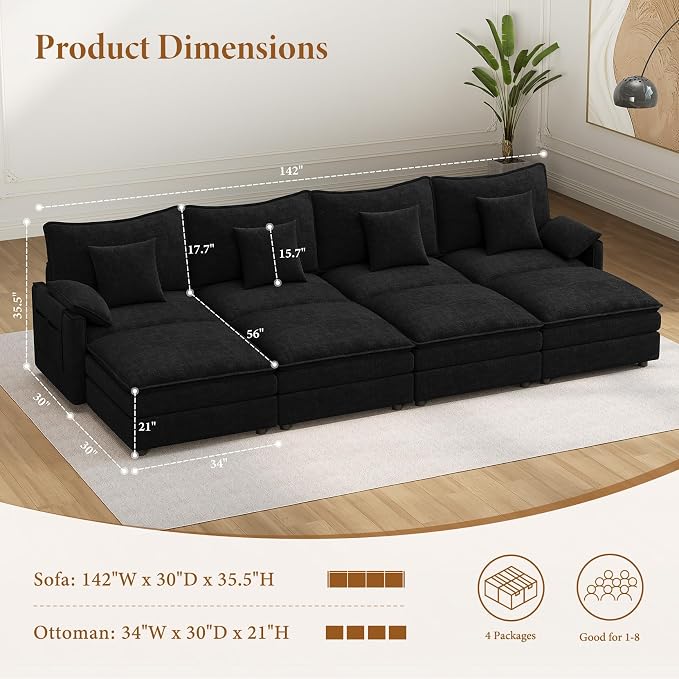 Vesgantti 142" Oversized Sectional Sofa Bed, 8-Seater Modular Sleeper Cloud - Image 2