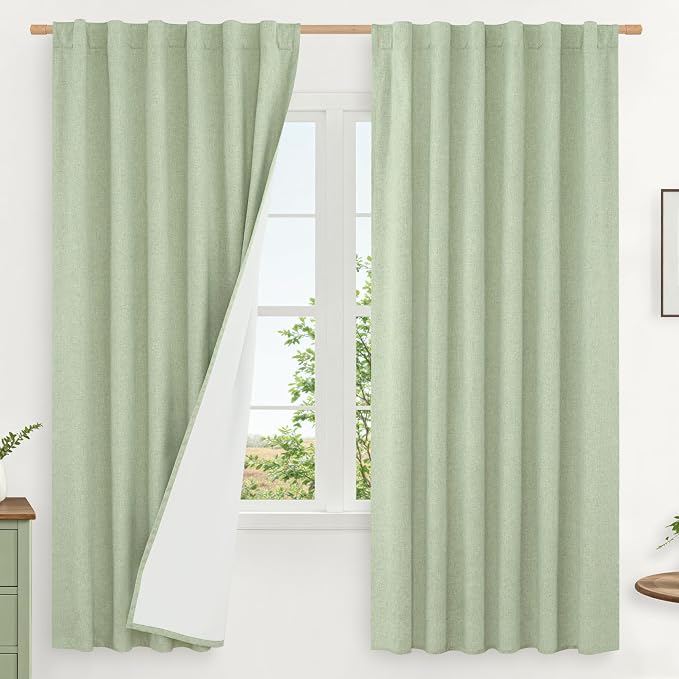 100% Blackout Natural Linen Curtains 68 Inches by LAMIT