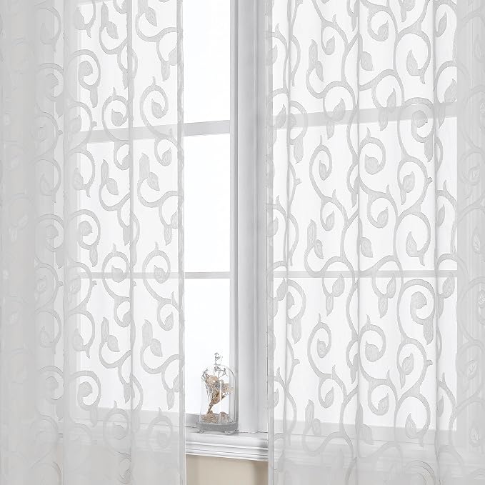 Furman White Sheer Curtains 54 Inch Length 2 Panels Set - Image 3